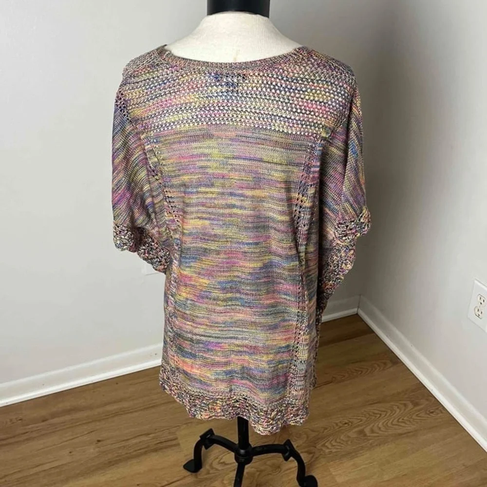 Rainbow Multicolor Vneck Crochet Pattern Loose Fit Boho Poncho‎ Small Medium